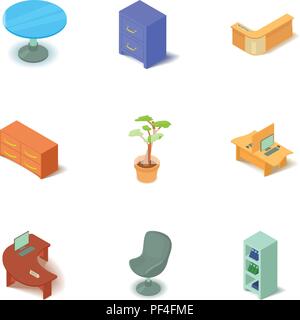 Stylish furniture icons set, isometric style Stock Vector