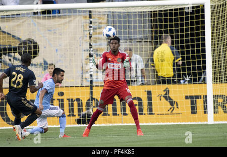 Chester, Pennsylvania, USA. 18th Aug, 2018. Philadelphia Union goalie ANDRE BLAKE(18) in action during the match against New York City FC at Talen Energy Stadium in Chester PA Credit: Ricky Fitchett/ZUMA Wire/Alamy Live News Stock Photo