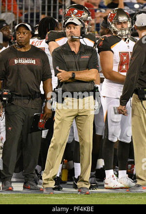 Nashville, USA. 18 August 2018. Tampa Bay Buccaneers head coach Dirk Koetter watches during the second half between the Tampa Bay Buccaneers and the Tennessee Titans and Nissan Stadium . (Mandatory Photo Credit: Steve Roberts/CSM) Credit: Cal Sport Media/Alamy Live News Stock Photo