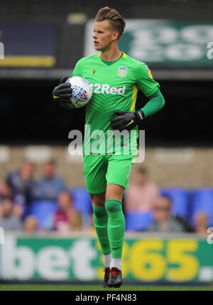 Ipswich, UK.. 18th Aug, 2018. Orjan Nyland of Aston Villa - Ipswich Town v Aston Villa, Sky Bet Championship, Portman Road, Ipswich - 18th August 2018 Credit: Richard Calver/Alamy Live News Stock Photo