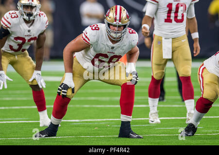 Tackle (69) Mike McGlinchey of the San Francisco 49ers blocks against the  Los Angeles Rams in