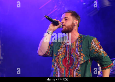 Aschaffenburg, Germany. 18th Aug, 2018. German rapper Bausa performs on ...