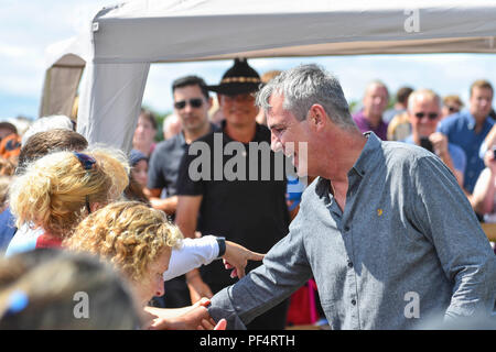 Beaminster, Dorset, UK.  19th August 2018. UK Weather.  Actor Neil Morrissey with his friend actor Martin Clunes at Buckham Fair Beaminster, Dorset.  Picture Credit: Graham Hunt/Alamy Live News Stock Photo