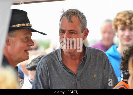 Beaminster, Dorset, UK.  19th August 2018. UK Weather.  Actor Neil Morrissey with his friend actor Martin Clunes at Buckham Fair Beaminster, Dorset.  Picture Credit: Graham Hunt/Alamy Live News Stock Photo