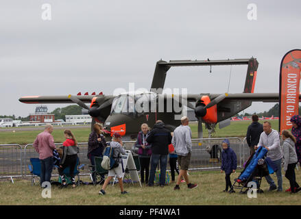 Biggin Hill, UK. 19 August 2018. Huge crowds attend Biggin Hill Festival of Flight as it commemorates the RAF’s centenary year, the team at Biggin Hill team launched the next 100 years of aviation by inspiring local youth to pursue careers in the industry. Crowds were treated to displays by the Red Arrows, Chinook HC6, Battle of Britain Memorial flight, spitfire X1, wing walkers and many others.Credit:Keith Larby/Alamy Live News Stock Photo