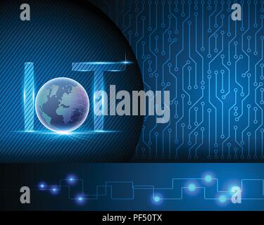 Internet of things (IOT) concept,light letter text symbol with Global data center,Electronic Blue background with network banner,Vector illustration. Stock Vector