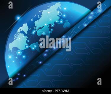 Digitizing World network connection concept,electronic blue background ...