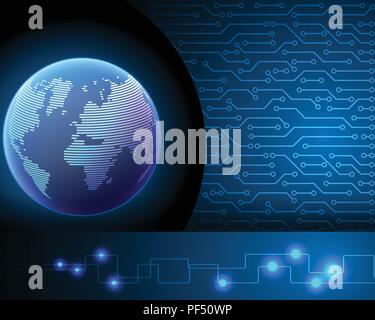 Digitizing World network connection concept,electronic blue background ...