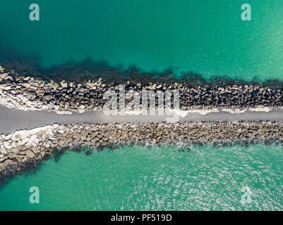 Aerial view of break wall in South Ballina Stock Photo
