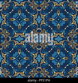 Blue Seamless Pattern Oriental Design Stock Vector