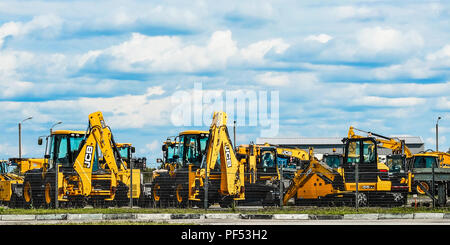 Saint-Petersburg. 08.18. 2018. The tractor for cleaning of streets Tractor cleaning asphalt Stock Photo