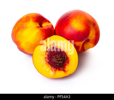 ripe nectarine close-up on white isolated background Stock Photo