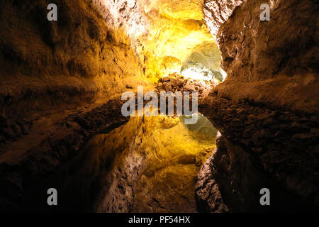 Cueva de los Verdes is an amazing volcanic lava tube in Lanzarote, Canary Islands, Spain Stock Photo