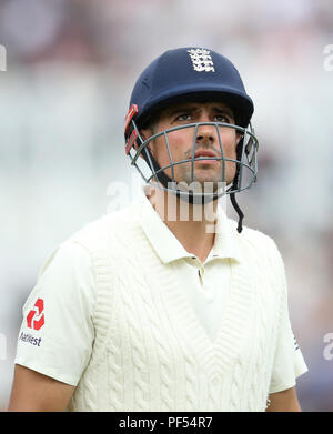 England's Alastair Cook walks off after being caught out during day two of the Specsavers Third Test match at Trent Bridge, Nottingham. Stock Photo