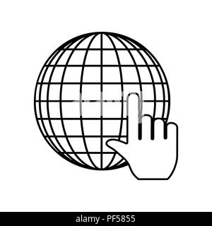 Earth Globe with cursor. Vector. Filled black icon at white background. Isolated. Stock Vector