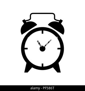Alarm clock sign. Vector. Filled black icon at white background. Isolated. Stock Vector