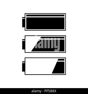 Set of battery charge level indicators. Vector. Filled black icon at white background. Isolated. Stock Vector