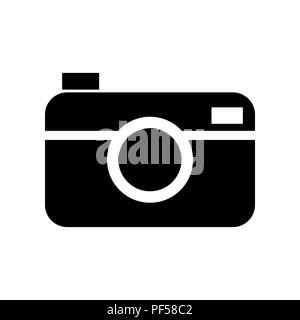 Digital photo camera sign. Vector. Filled black icon at white background. Isolated. Stock Vector