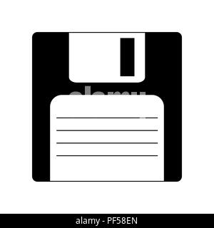 Floppy disk sign. Vector. Filled black icon at white background. Isolated. Stock Vector