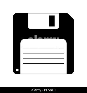 Floppy disk sign. Vector. Filled black icon at white background. Isolated. Stock Vector