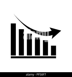 Declining graph sign. Vector. Filled black icon at white background. Isolated. Stock Vector