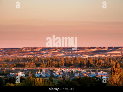 Gaiman at sunset, elevated view, The Welsh Settlement, Chubut Province, Patagonia, Argentina Stock Photo