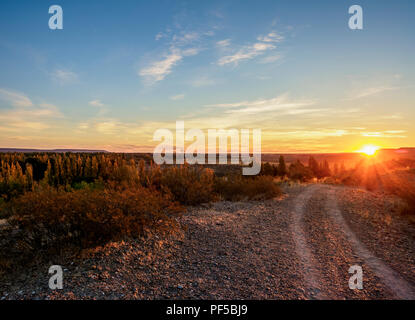 Chubut Valley at sunset, elevated view, Gaiman, The Welsh Settlement, Chubut Province, Patagonia, Argentina Stock Photo