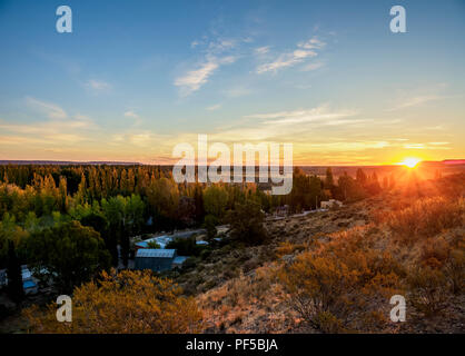 Gaiman at sunset, elevated view, The Welsh Settlement, Chubut Province, Patagonia, Argentina Stock Photo