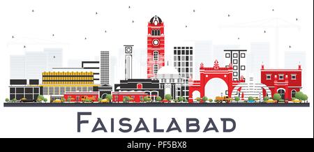 Faisalabad Pakistan City Skyline with Gray Buildings Isolated on White. Vector Illustration. Stock Vector