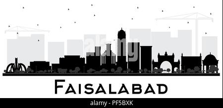 Faisalabad Pakistan City Skyline Silhouette with Black Buildings Isolated on White. Vector Illustration. Stock Vector