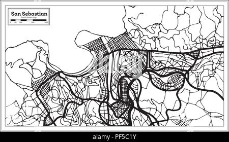 San Sebastian Spain City Map in Retro Style. Outline Map. Vector Illustration. Stock Vector