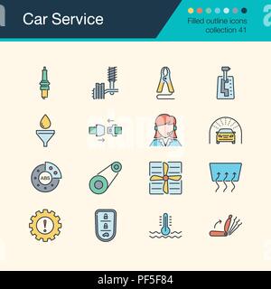 Car Service icons. Filled outline design collection 51. For presentation, graphic design, mobile application, web design, infographics. Vector illustr Stock Vector