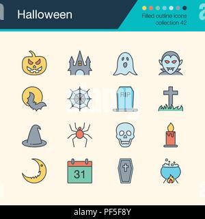 Halloween icons. Filled outline design collection 52. For presentation, graphic design, mobile application, web design, infographics. Vector illustrat Stock Vector