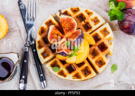 Homemade vanilla belgian waffles Stock Photo