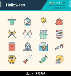 Halloween icons. Filled outline design collection 53. For presentation, graphic design, mobile application, web design, infographics. Vector illustrat Stock Vector