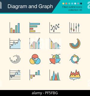 Diagram and Graph icons. Filled outline design collection 56. For presentation, graphic design, mobile application, web design, infographics. Vector i Stock Vector