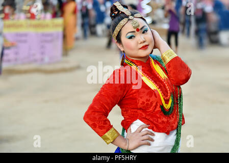 Folk dancer in traditional costume Stock Photo