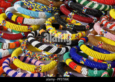Samburu beaded bracelets for sale at Samburu/Buffalo Springs Game Reserve airstrip, Kenya Stock Photo