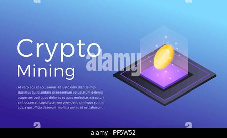 Cryptocurrency mining. Isometric illustration of Cryptocurrency Miner. Crypto Mining Industry concept. Stock Vector
