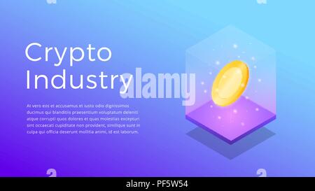 Cryptocurrency. Isometric illustration of Crypto Industry. Crypto Mining Industry concept. Stock Vector