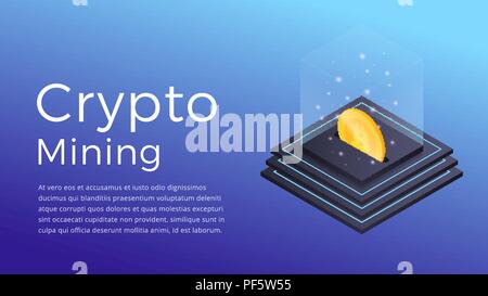 Crypto mining. Isometric illustration of Cryptocurrency Miner. Crypto Mining Industry concept. Stock Vector