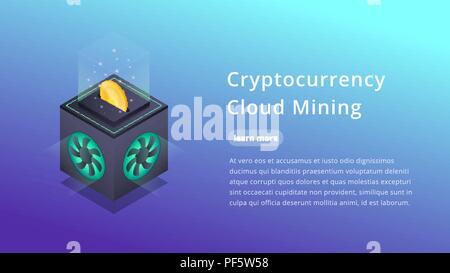 Cryptocurrency Cloud Mining. Isometric illustration of Cryptocurrency Miner. Crypto Cloud Mining Industry concept. Stock Vector