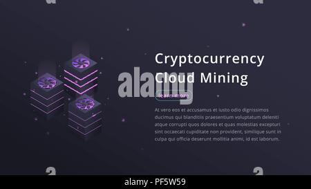 Cryptocurrency Cloud Mining. Isometric illustration of Cryptocurrency Miners. Crypto Cloud Mining Industry concept. Stock Vector