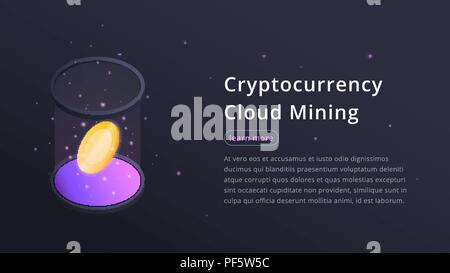 Cryptocurrency Cloud Mining. Isometric illustration of Cryptocurrency Miners. Crypto Cloud Mining Industry concept. Stock Vector