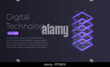 Digital technology isometric concept. Illustration of futuristic datacenter, big data processing, server hosting equipment. Stock Vector