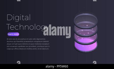 Digital technology isometric concept. Illustration of futuristic datacenter, big data processing, server hosting equipment. Stock Vector