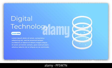 Digital technology isometric concept. Illustration of data analysis, big data processing, cloud computing. Futuristic computer technology. Stock Vector