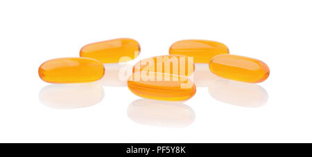 Fish oil supplement capsule isolated on white background Stock Photo