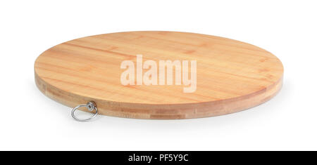 Round bamboo cutting board isolated on white background Stock Photo