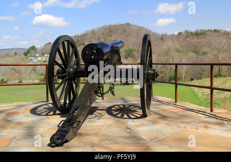 An artillery piece located at the visitor center helps interpret the history of the Civil War at Cumberland Gap National Historical Park in Kentucky Stock Photo